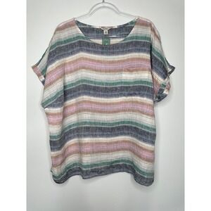 LL Bean Premium Washable Linen Short Sleeve Striped Top 2X 517767